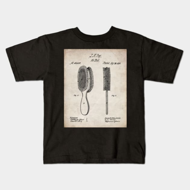 Brush Patent - Hair Stylist Beauty School Decor Art - Antique Kids T-Shirt by patentpress